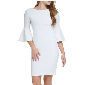 Women's 3/4 Boat Neck Bell Sleeve Scuba Sheath Dress